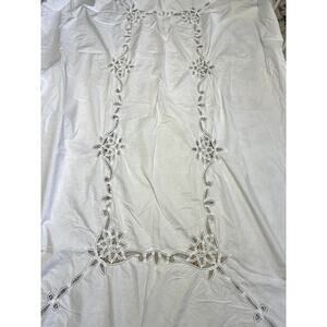 Vintage Embroidered White Cotton Tablecloth Handmade Lace Rectangle 65x100